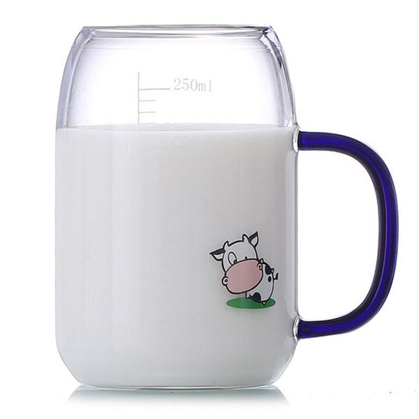 

wine glasses 300ml milk cup glass portable cartoon novelty coffee mug latte with handle scale measuring heat resistant cups