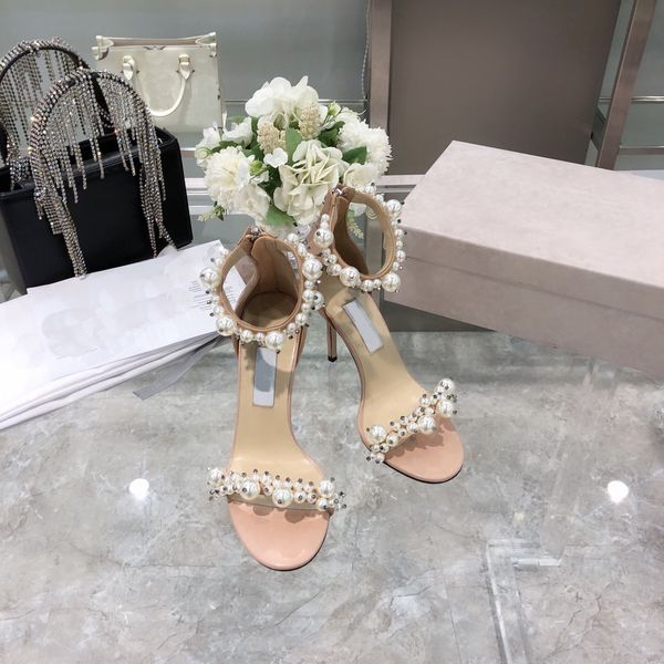 

luxury ladies designer sandals 2021 9cm high-heeled all-match fashion lady pearl word with evening breeze summer stiletto high heels, Black