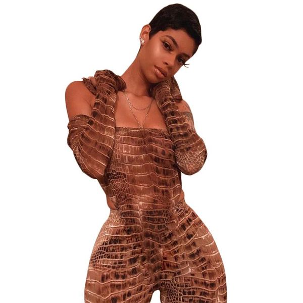 

women's jumpsuits & rompers tmustobe off shoulder mesh jumpsuit women print hollow out party romper long flare sleeve overalls slash ne, Black;white