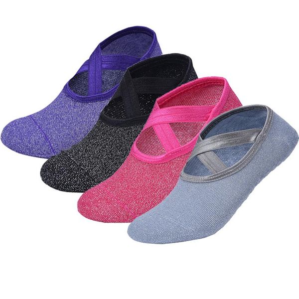 

sports socks ladies anti slip cotton yoga women anti-slip bandage girls ballet dance breathable for fitness gym, Black