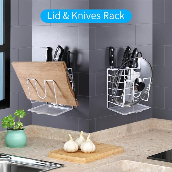 

kitchen storage & organization lid cutting board rack multifunction knives holder chef knife set wall mount with draining tray cutlery shelf