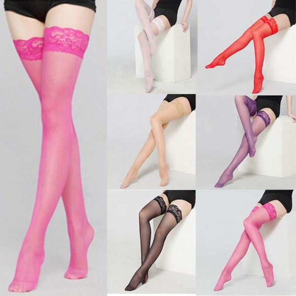 

socks & hosiery women stockings female sheer lace stay thigh high hold-up pantyhose ladies girls elastic knee, Black;white