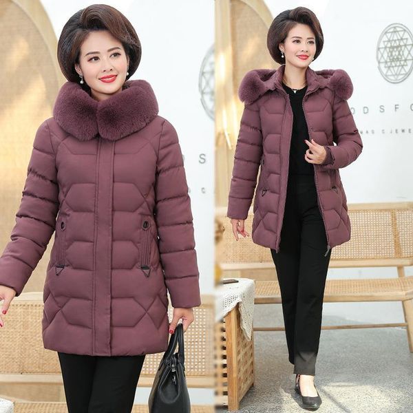 

women's down & parkas winter coat cotton clothing middle-aged and elderly temperament mother wear thickened fur collar, Black