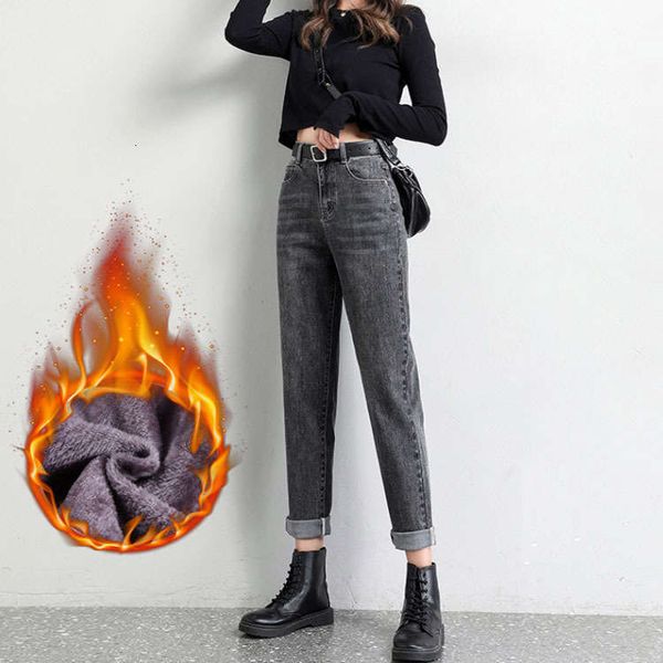 

women's jeans women cashmere thin high waist loose straight tube wide leg harem radish autumn winter daddy pants 0vq5, Blue