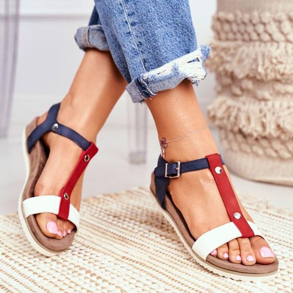 

sandals summer side spare large size low flat patchwork red wedge heel fish spout fashion zapatos de mujer ku8z, Black