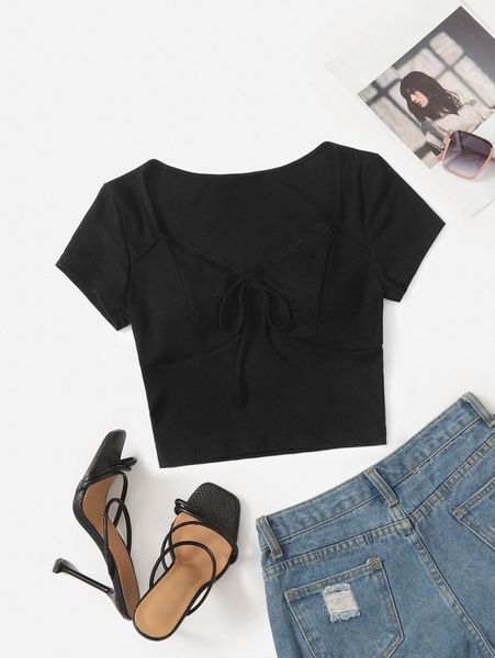 

tie front lace trim o8yt#, White