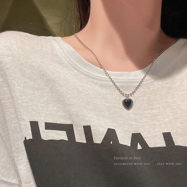 

amulet pendants south korea ins style cat's eye stone rice bead love necklace, minority cold wind clavicle chain trend, sweet cool girl, Golden;silver