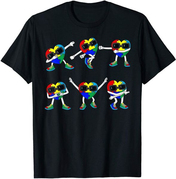 

dancing hearts puzzle pieces autism men boys t-shirt, White;black