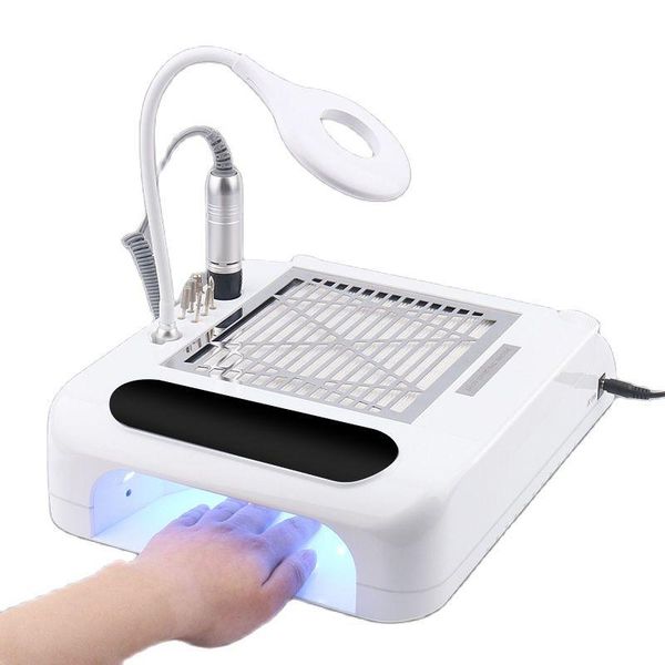 

nail drill & accessories 6 in 1 electric + armrest uv led lamp dryer desk vacuum cleaner storage box, all-in-one machine