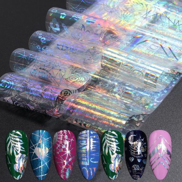 

10pc holographic nail foils stickers set laser line letter starry transfer sliders paper manicure art wrap decal chxk91171, Black