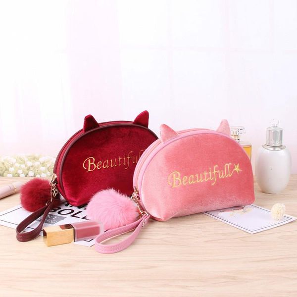 

cosmetic bags & cases cute hand holding shell-shaped flannel bag ladies portable travel storage playful cat pencil case