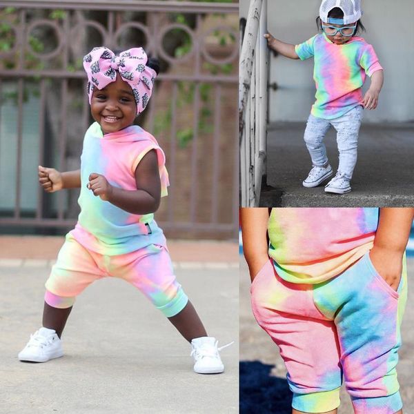

clothing sets two piece set baby girls short sleeve t-shirt and pants suit tie dye printing tracksuit toddler kids clothes outfits 2 to 8 yr, White