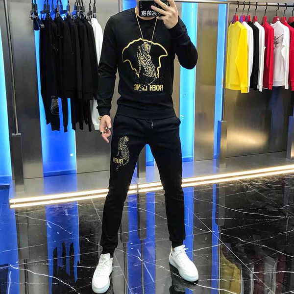 

hoodies autumn tide marks young red net beautiful leopard leisure pants fine together, Black