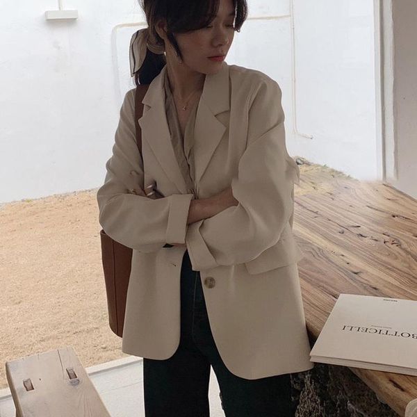 

women's suits & blazers 2021 spring and autumn chic white casual suit coat small trend solid color fried street top, White;black