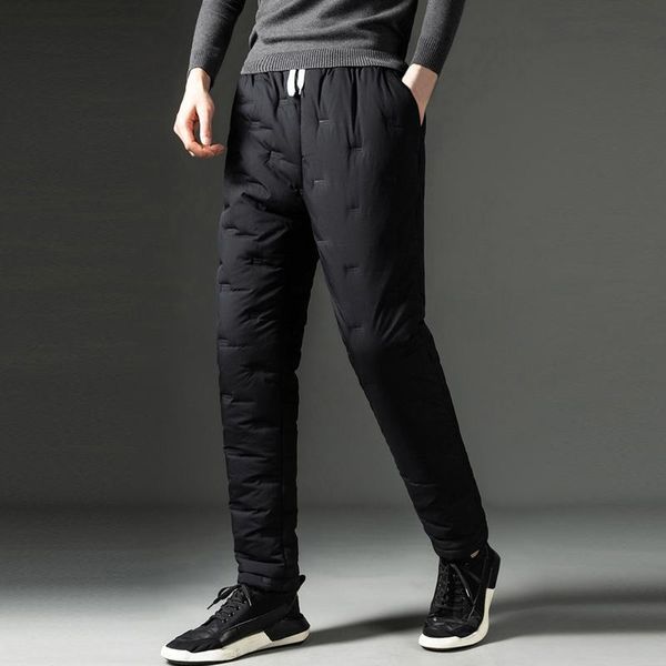 

men's pants thick cotton trousers foot casual warm solid full length pencil thickened pocket drawstring, Black