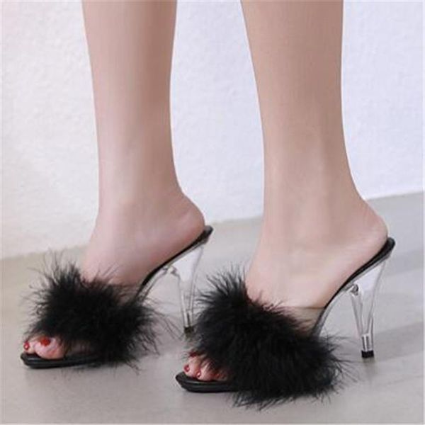 

slippers feiyitu 10 cm jelly sandals summer women high heels mules transparent crystal platform wedges shoes, Black