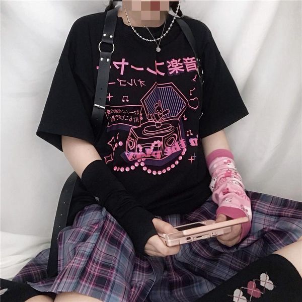

summer goth female tee aesthetic loose women t-shirt punk dark grunge streetwear ladies gothic tshirts harajuku clothes wbh women's, White