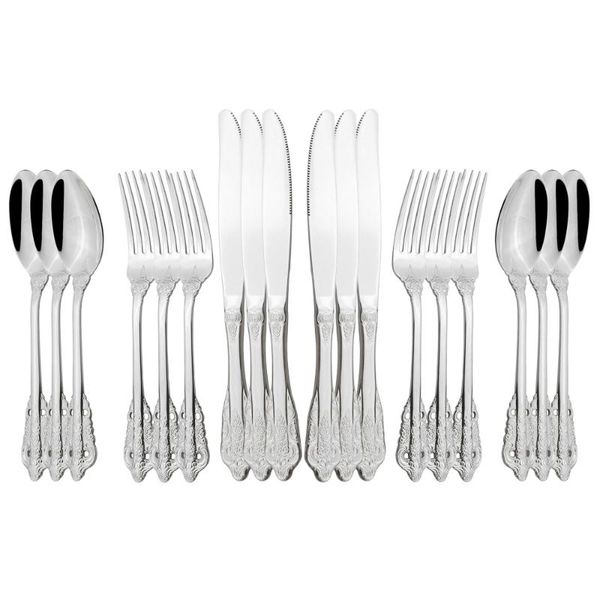 

18pcs dinnerware vintage luxury western sliver stainless steel cutlery set dinner knife fork spoon teaspoons tableware sets