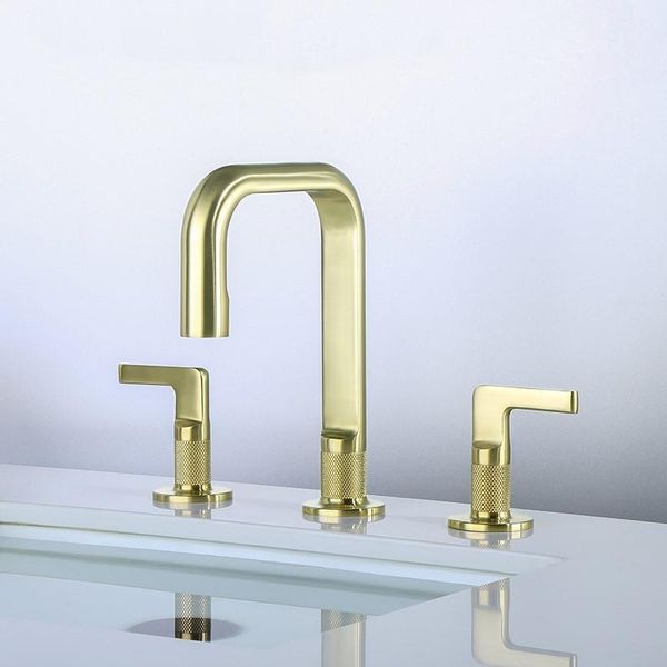 

brass bathroom sink faucet three holes two handles basin mixer luxury cold faucet,brushed gold1