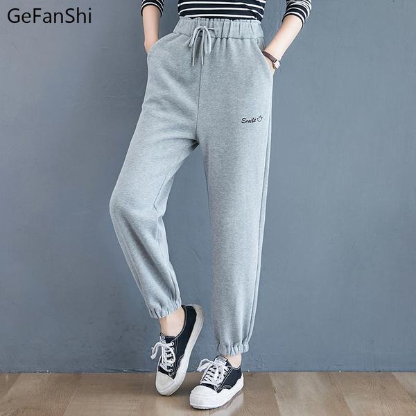 

women's pants & capris 2021 cotton harem autumn winter casual trousers loose solid color sweatpants, Black;white