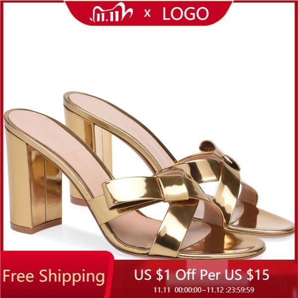 

slippers women chunky high heels open toe bow slide sandals evening party dress shoe plus size ball summer fashion lady slipper 9-chc-12, Black