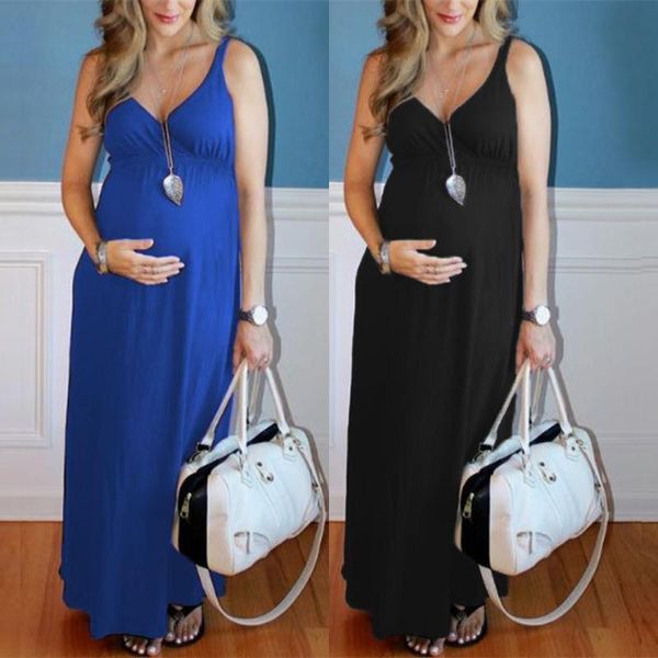 

summer 2021 maternity women dress casual pregnant maxi sleeveless solid v-neck vestidos dresses, White