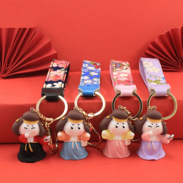 

keychain fashion chinese style leather doll gift bag cartoon creative court beauty car schoolbag pendant key ring, Silver