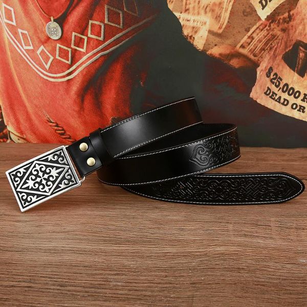 

belts western cowboy zinc alloy pattern belt buckle leather men's gift, Black;brown