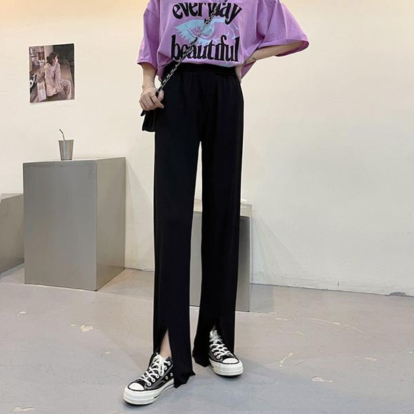 

women's pants & capris 2021 suit pants, black casual high waist drape, bifurcated wide-leg mopping thin straight trousers, Black;white