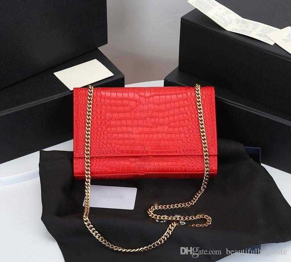 

red female bag 2021 ladies classic diagonal designer bags crocodile pattern leather luxury fashion atmospheric shoulder gift 1713