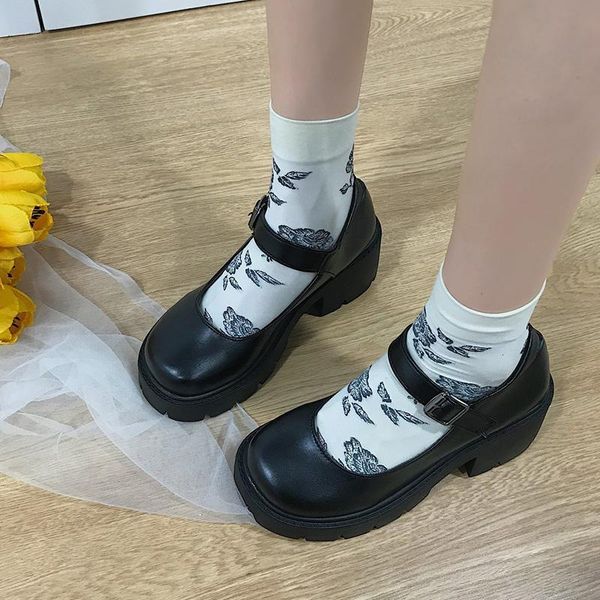 

dress shoes mary jane platform women pumps high heels leather british hollow female college style, Black