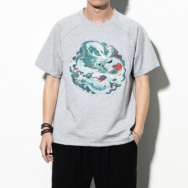 

men's t-shirts dragon print design chinese style trend fashion breathable t-shirt round neck loose casual short-sleeved l6mm, White;black