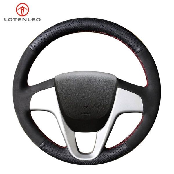 

steering wheel covers lqtenleo black genuine leather suede car cover for solaris verna 2010-2021 i20 2008-2014 accent 2012-2021