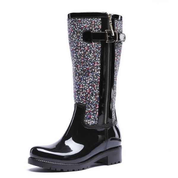 

boots 20-1167 tongpu built-up waterproof rain with delicate shaft design, Black