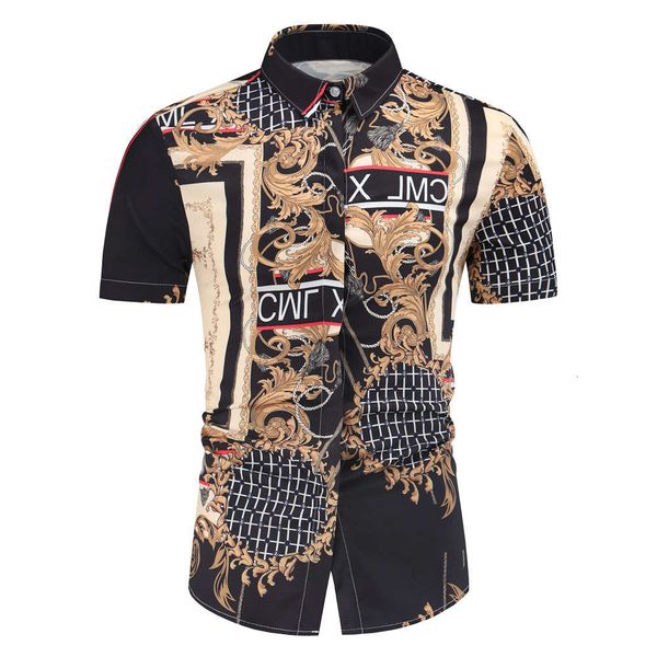 

shirtssummer casual printed men's large slim short sleeve shirt, White;black