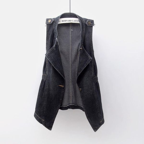 

women's vests summer fashion plus size slim short denim vest women blue black waistcoat sleeveless jacket elastic waist jeans female, Black;white
