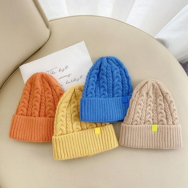 

caps & hats cute winter baby hat solid color knitted beanie for born toddler warm thick soft crochet boy girl kids bonnet cap, Yellow