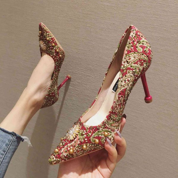 

luxury dress shoes wedding bridmaids wedding shallow mouth high heels diamond women's thin heel sho rivet net red 16, Black