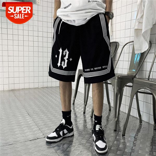 

letter embroidery stitching casual shorts men's street loose straight five-point trousers sweatpants #ed9f, Black