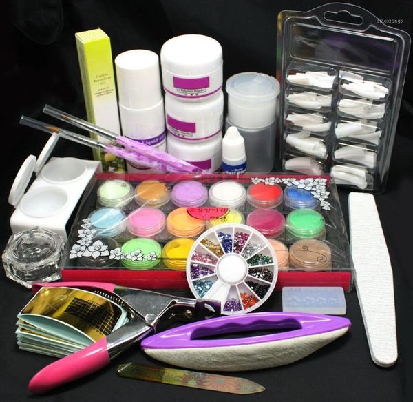 

pro full acrylic liquid powder nail art tips clipper tools kit set1