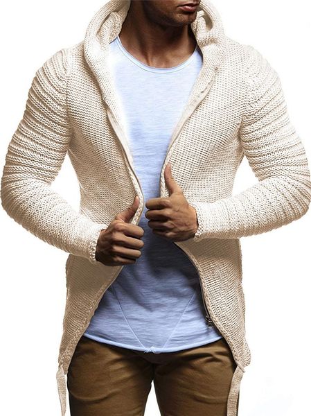 

men's hoodies & sweatshirts knitted cardigan coat 2021 fashion slim solid color sweater hooded zippered plus-size, Black