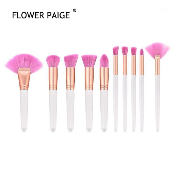 

10pcs makeup brush set loose powder fan-shaped eye shadow pink hair white handle beauty brushes1