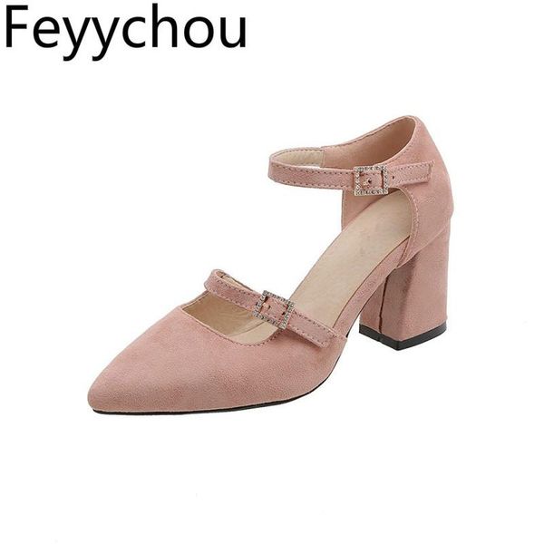 

dress shoes women pumps high heel pointed toe spring autumn crystal buckle d'orsay two-piece thick 2021 fashion pink, Black