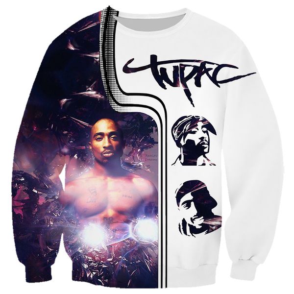 

cloocl hip hop singer 2pac mens sweatshirts 3d printed men clothing teens clothes street style outfits, Black