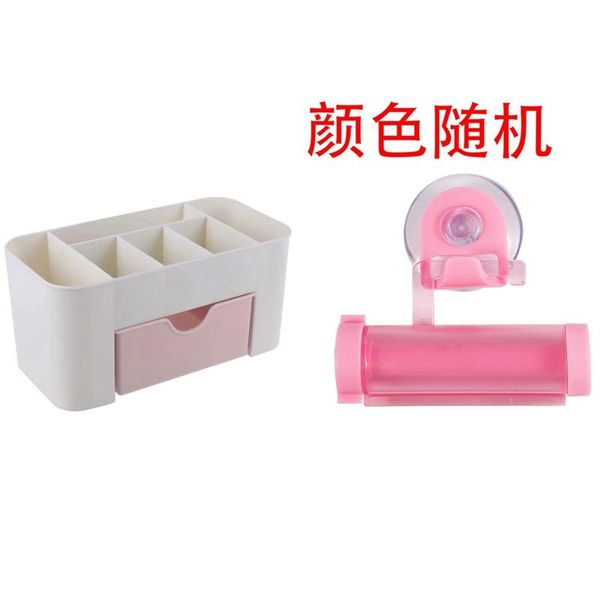 

rolling toothpaste squeezer and hanger gadget random color & mini deskmakeup storage box cosmetic case toothbrush holders