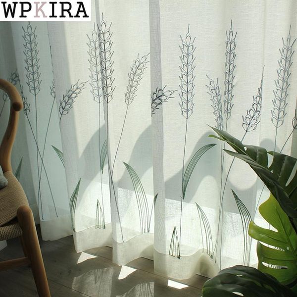 

american rustic sheer curtain for living room plant pattern tulle drape linen embroidery voile window s314#c & drapes