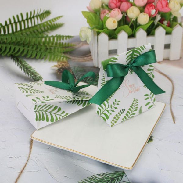 

gift wrap 50pcs green leaves candy box with ribbon favors paper bag packaging hawaiian birthday wedding party sugar boxes