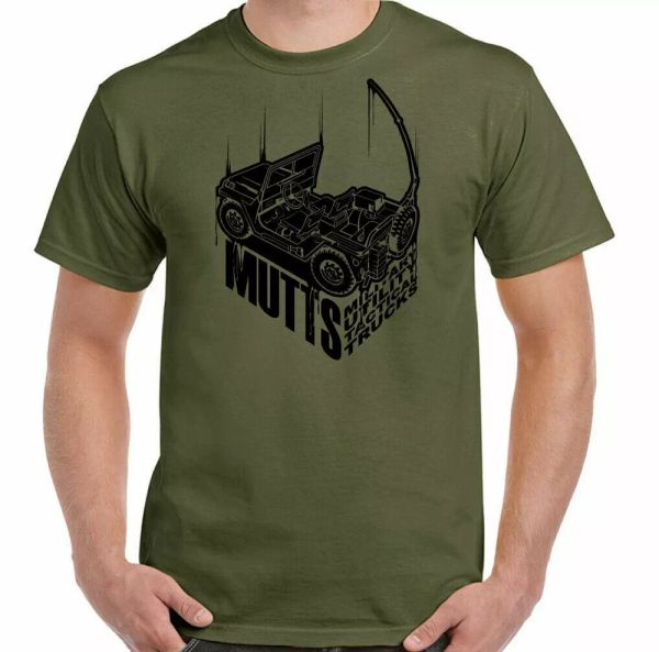 

T-Shirt MUTTS Mens US Military Vehicle Recovery Army 4X4 Terrain America, White;black