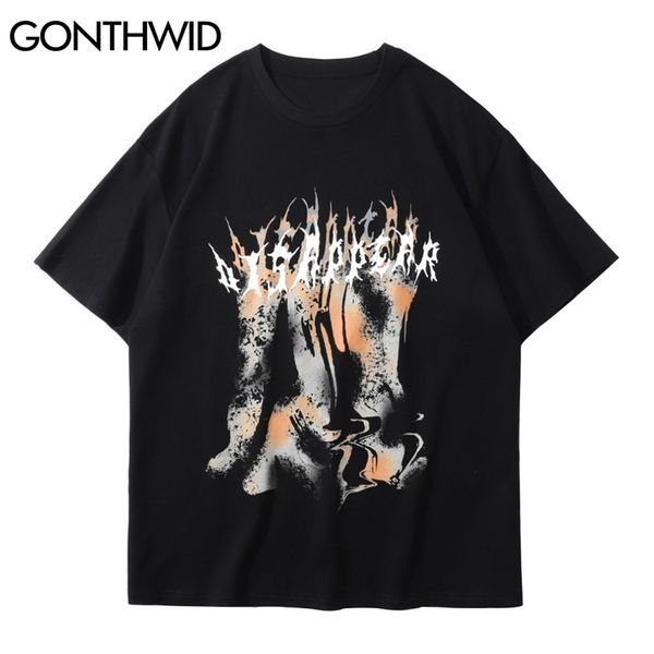 Рубашки Tees Harajuku Creative Graffiti Print Punk Rock Gothic Streetwear T-рубашки Мужчины Свободные Хип-хоп Повседневная Футболты Tops 210602