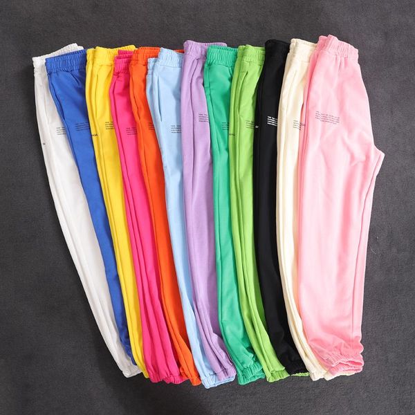 

women's pants & capris 2021 streetwear joggers women 100% cotton high waist drawstring 12 color fitness workout sweatpants, Black;white